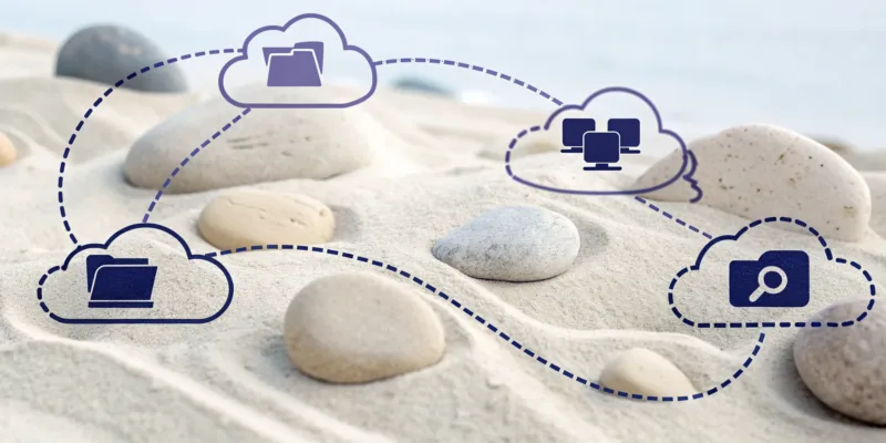 Icons representing a cloud content management system for secure file sharing and team collaboration.