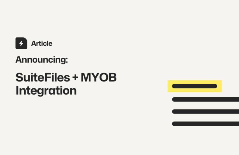 Blog image that says, "Announcing SuiteFiles + MYOB Integration".