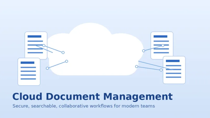 Cloud document management system illustration showing documents organized in a cloud environment
