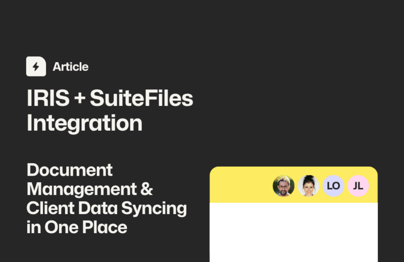 Image of blog graphic with title IRIS + SuiteFiles Integration: Document Management & Client Data Syncing in One Place