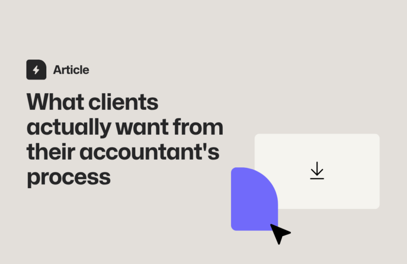 Blog header reading "What clients actually want from their accountant's process" with a file upload graphic